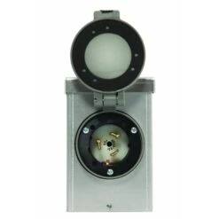 50 Amp Power Inlet Box, 125/250V, Aluminum, Nema Cs6365 With Spring-Loaded Flip Lid On Front